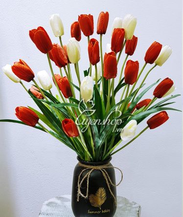 Hoa lụa, hoa giả Uyên shop, Rực rỡ cùng Tulip đỏ