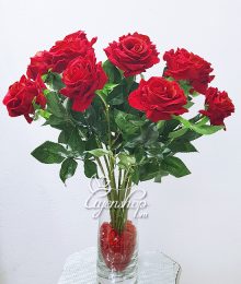 Hoa lụa, hoa giả Uyên shop, Bình Hoa Hồng Nhung đỏ