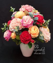 Hoa lụa, hoa giả Uyên shop, Hoa Để Bàn Hồng Trà