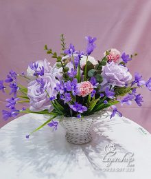 Hoa lụa, hoa giả Uyên shop, Giỏ Hoa Hồng Tím