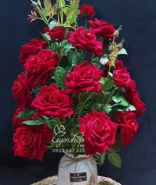 Hoa lụa, hoa giả Uyên shop, Bình Hồng Nhung Đỏ