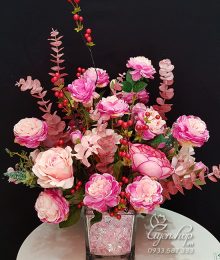 Hoa lụa, hoa giả Uyên shop, Bình Hoa Trà Hồng