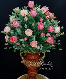 Hoa lụa, hoa giả Uyên shop, Bình Hồng Lụa Cao Cấp