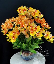 Hoa lụa, hoa giả Uyên shop, Bình Địa Lan vàng