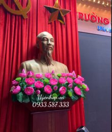 Hoa lụa, hoa giả Uyên shop, Hoa Sen Trang Trí Bục Tượng Bác