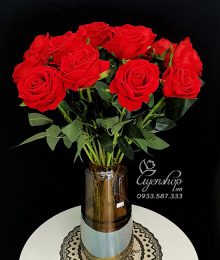 Hoa lụa, hoa giả Uyên shop, Hoa Lụa – Hồng Nhung Đỏ