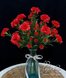 Hoa lụa, hoa giả Uyên shop, Bình Hoa Cẩm Chướng Đỏ