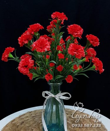 Hoa lụa, hoa giả Uyên shop, Bình Hoa Cẩm Chướng Đỏ