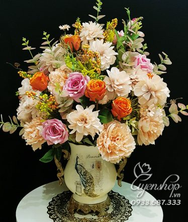 Hoa lụa, hoa giả Uyên shop, Bình Hoa Phong Cách Châu Âu
