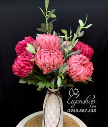 Hoa lụa, hoa giả Uyên shop, Bình Cúc Mẫu Đơn Tím