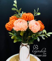 Hoa lụa, hoa giả Uyên shop, Bình Cúc Mẫu Đơn Cam