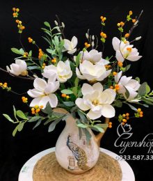 Hoa lụa, hoa giả Uyên shop, Bình Mộc Lan Trắng