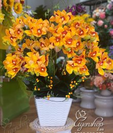 Hoa lụa, hoa giả Uyên shop, Chậu Đị Lan Vàng