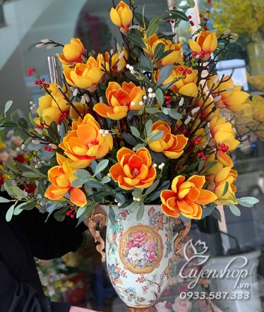 Hoa lụa, hoa giả Uyên shop, Bình Mộc Lan Sang Trọng