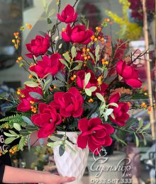 Hoa lụa, hoa giả Uyên shop, Hoa Mộc Lan Đỏ