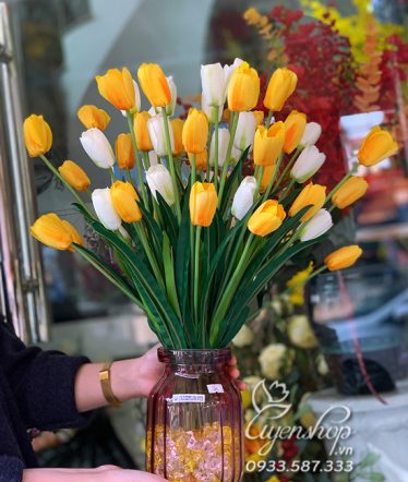 Hoa lụa, hoa giả Uyên shop, Hoa Tulip Vàng