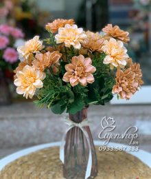 Hoa lụa, hoa giả Uyên shop, Bình Hoa Tông Màu Nâu Tây