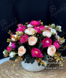 Hoa lụa, hoa giả Uyên shop, Hoa Trà Để Bàn Xinh