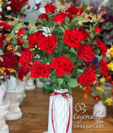 Hoa lụa, hoa giả Uyên shop, Bình Hồng Nhung Đỏ