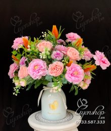 Hoa lụa, hoa giả Uyên shop, Hoa Để Bàn Tông Hồng