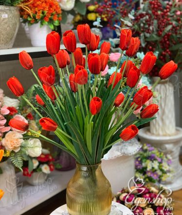 Hoa lụa, hoa giả Uyên shop, Bình Hoa Tulip Đỏ