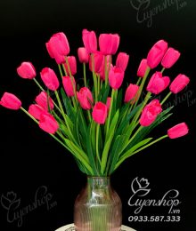 Hoa lụa, hoa giả Uyên shop, Bình Tulip Hồng