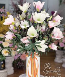 Hoa lụa, hoa giả Uyên shop, Bình Mộc Lan Hồng Trắng