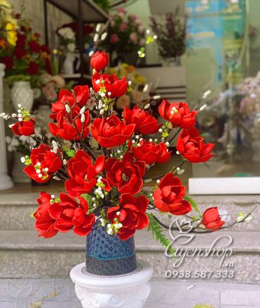 Hoa lụa, hoa giả Uyên shop, Bình Mộc Lan Đỏ