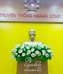 Hoa lụa, hoa giả Uyên shop, Hoa Sen Trắng Trang Trí Tượng Bác