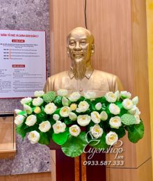 Hoa lụa, hoa giả Uyên shop, Sen Trắng – Hoa Bục Tượng Bác