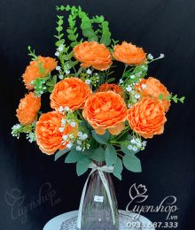 Hoa lụa, hoa giả Uyên shop, Bình hồng trà màu cam