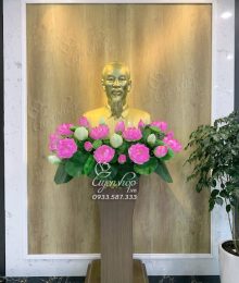 Hoa lụa, hoa giả Uyên shop, Hoa Sen Trang Trí Tượng Bác Đẹp