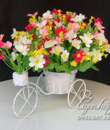 Hoa lụa, hoa giả Uyên shop, Xe đạp hoa Thạch Thảo hồng xinh