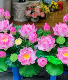 Hoa lụa, hoa giả Uyên shop, Hoa Sen Tượng Bác Cao Cấp
