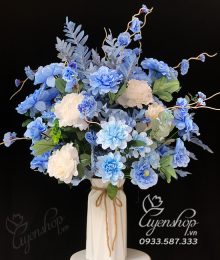 Hoa lụa, hoa giả Uyên shop, Bình Hoa Màu Xanh