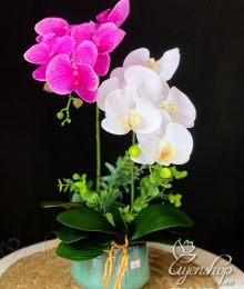 Hoa lụa, hoa giả Uyên shop, Lan Hồ Điệp trắng tím nhẹ nhàng