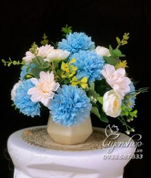 Hoa lụa, hoa giả Uyên shop, Hoa Để Bàn Tone Xanh