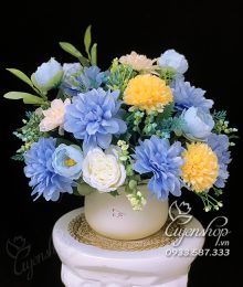 Hoa lụa, hoa giả Uyên shop, Bình hoa Màu xanh Dương