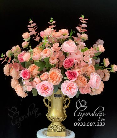 Hoa lụa, hoa giả Uyên shop, Bình hoa Hồng Trà Màu Nâu Tây