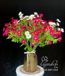 Hoa lụa, hoa giả Uyên shop, Cúc Họa Mi trắng tím