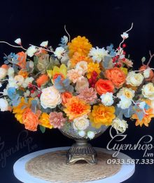 Hoa lụa, hoa giả Uyên shop, Thuyền hoa tone cam sang trọng