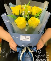 Hoa lụa, hoa giả Uyên shop, Bó Hoa Hồng Vàng