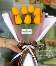 Hoa lụa, hoa giả Uyên shop, Bó hoa Tulip cam