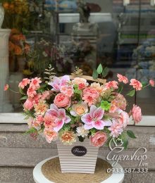 Hoa lụa, hoa giả Uyên shop, GIỎ HOA LỤA XINH