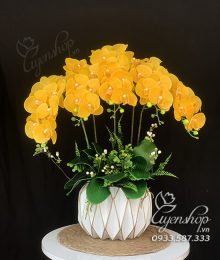 Hoa lụa, hoa giả Uyên shop, CHẬU LAN VÀNG XINH