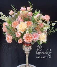 Hoa lụa, hoa giả Uyên shop, Ly hoa màu nâu tây sang trọng