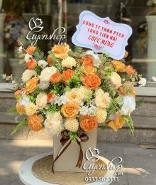 Hoa lụa, hoa giả Uyên shop, Giỏ hoa tone vàng