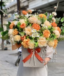 Hoa lụa, hoa giả Uyên shop, GIỎ HOA TONE VÀNG