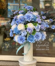 Hoa lụa, hoa giả Uyên shop, Bình hoa xanh