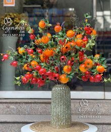 Hoa lụa, hoa giả Uyên shop, Bình Lựu Đỏ Cam